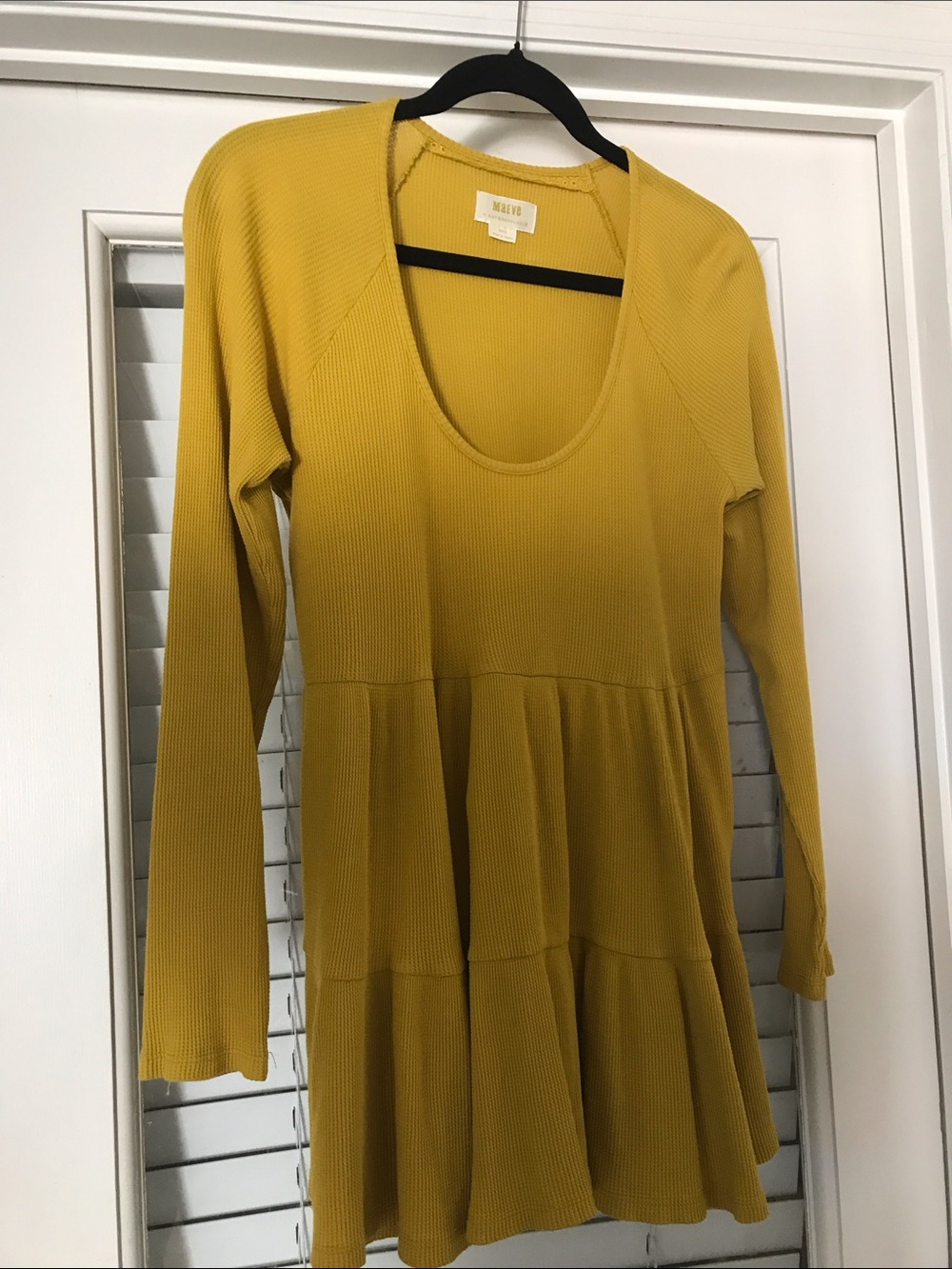 Anthropologie Mustard Yellow Tiered Long-Sleeve Dress